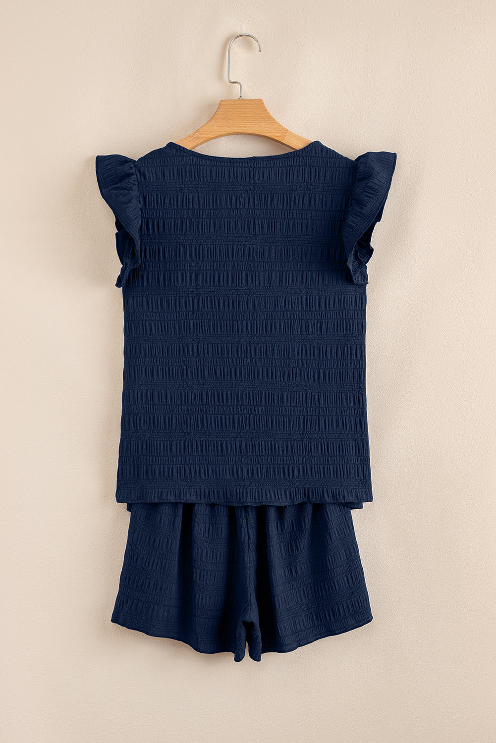 Dark Blue Textured Top and Shorts Set