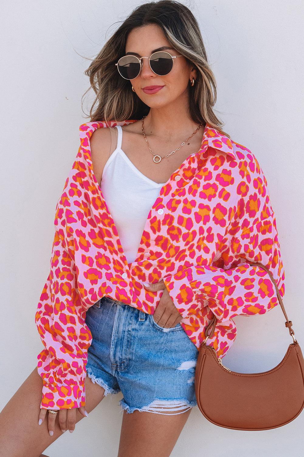 Rose Leopard Button Up Loose Shirt
