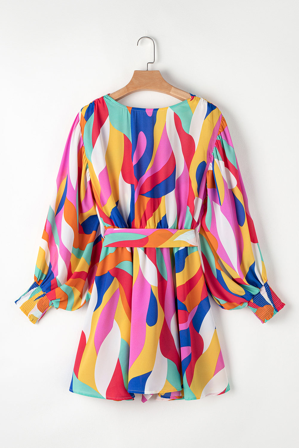 Multicolor Abstract Printed Belted Mini Dress
