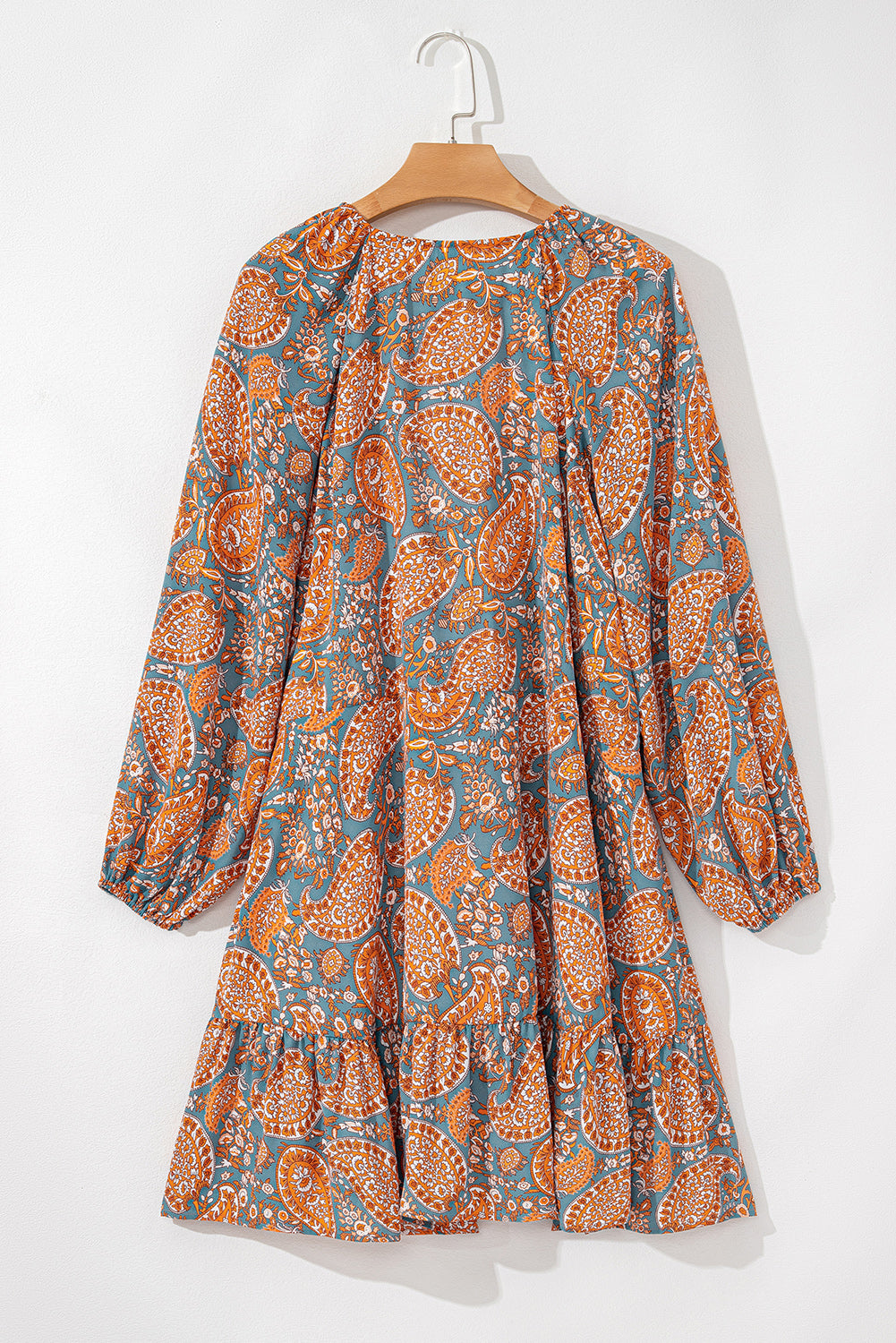 Orange Paisley Drawstring Mini Dress