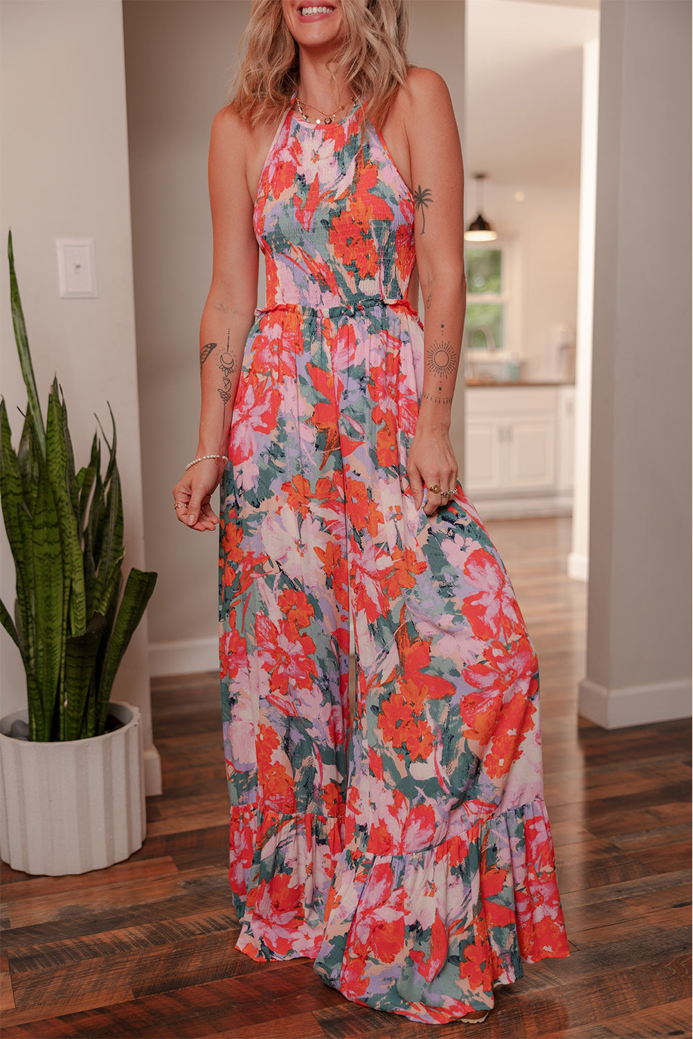 Multicolour Floral Halter Jumpsuit