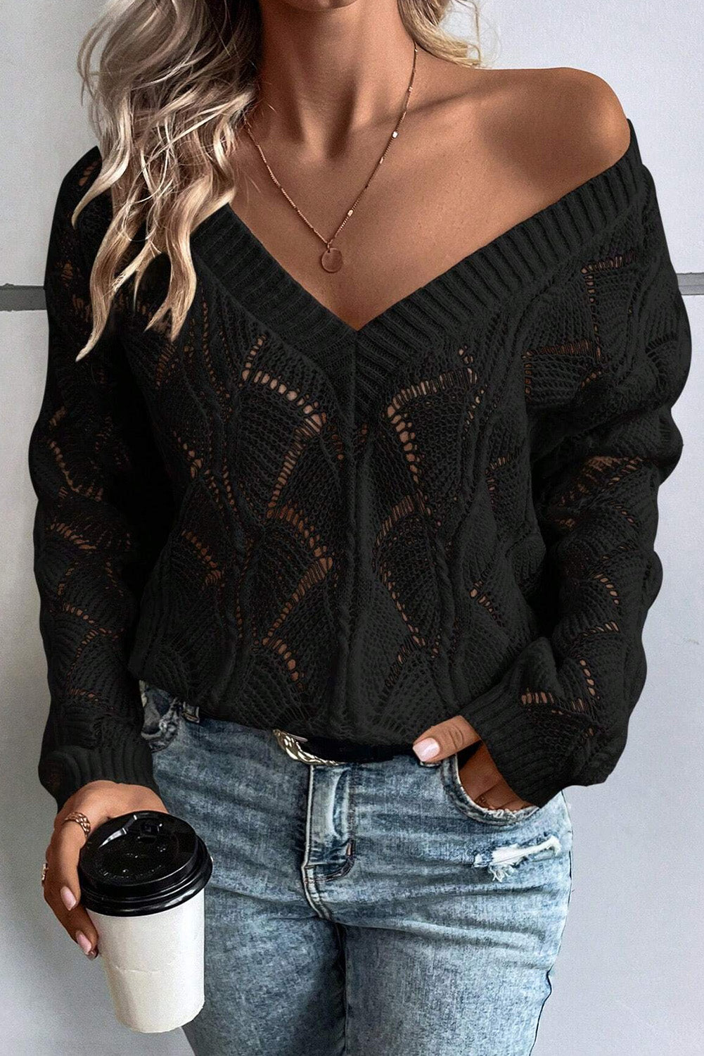 Black Drop Shoulder Knit Jersey