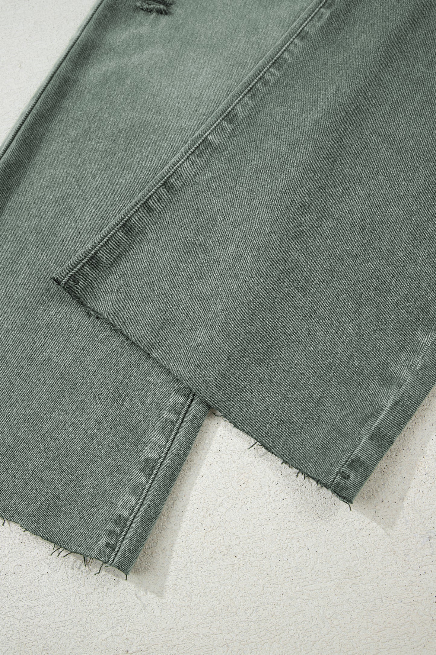 Green Washed Raw Edge Wide Leg Jeans