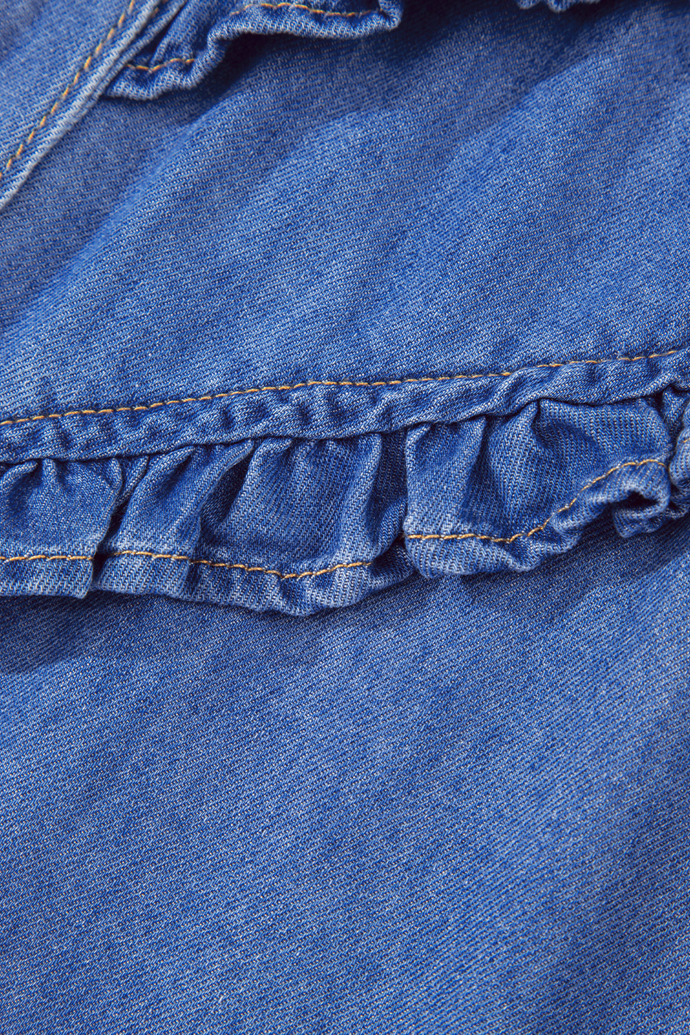 Blue Frilled Button Up Denim Shirt