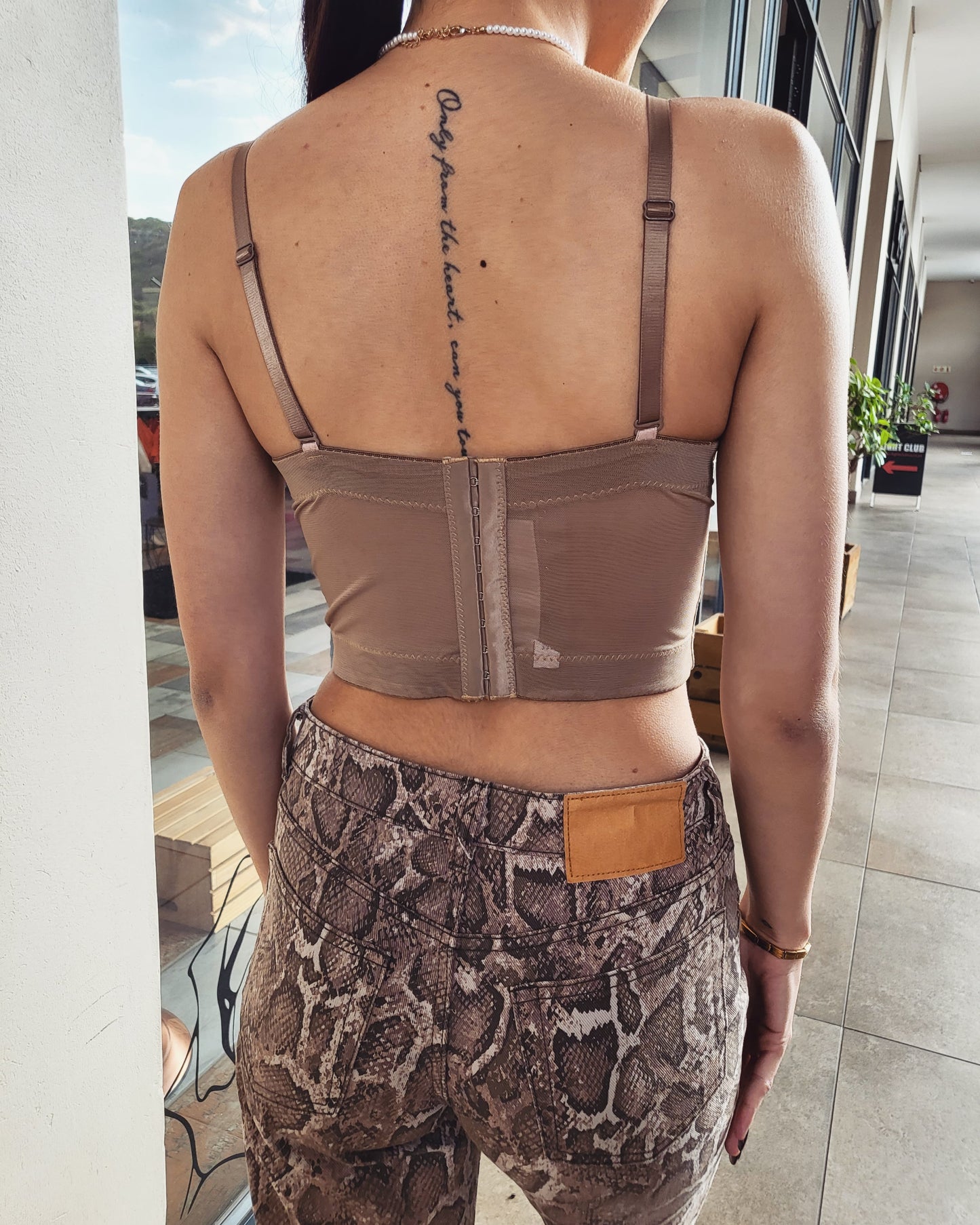 Nude mesh corset top