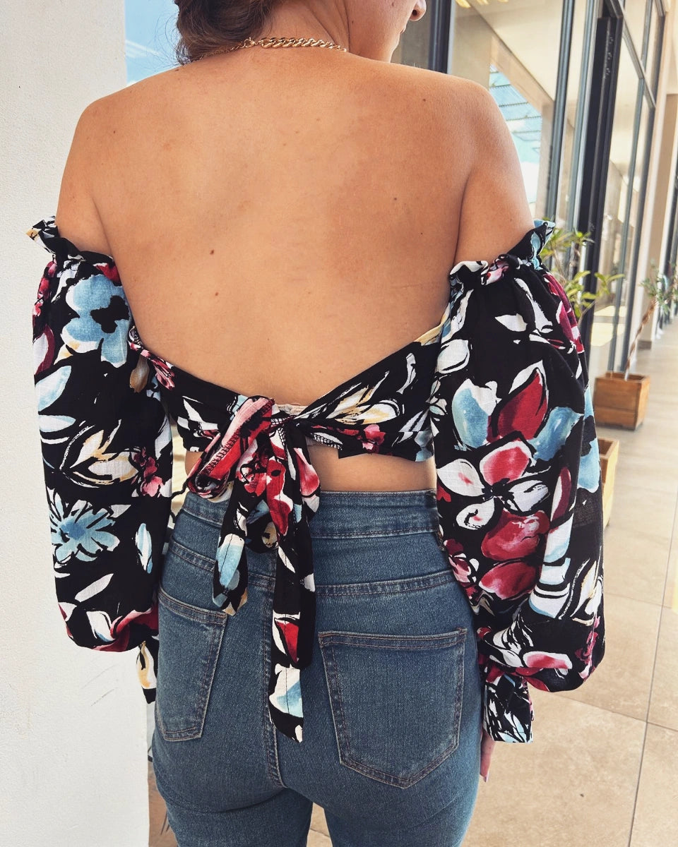 Black Tropical Crop Top