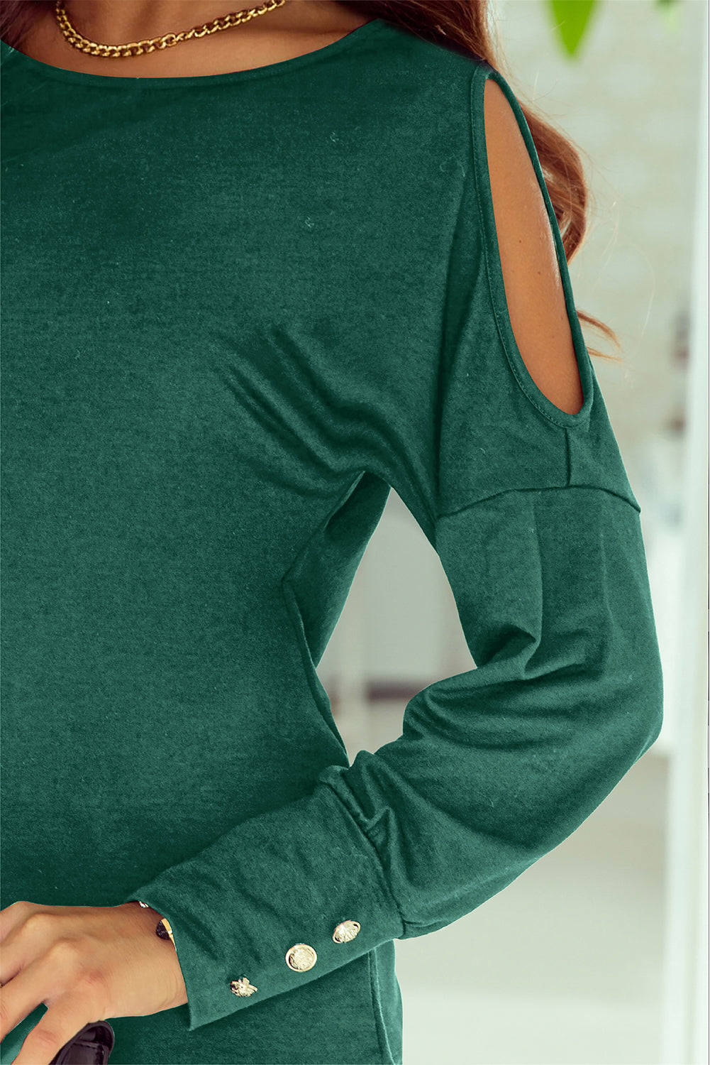 Jade Green Cold Shoulder Blouse