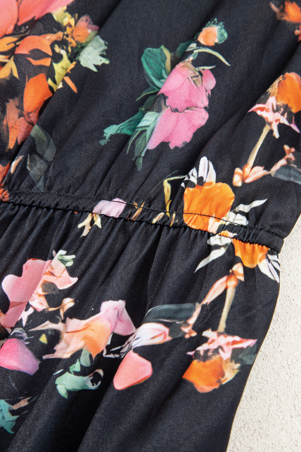 Black Plus Size Floral Long Sleeve Mini Dress