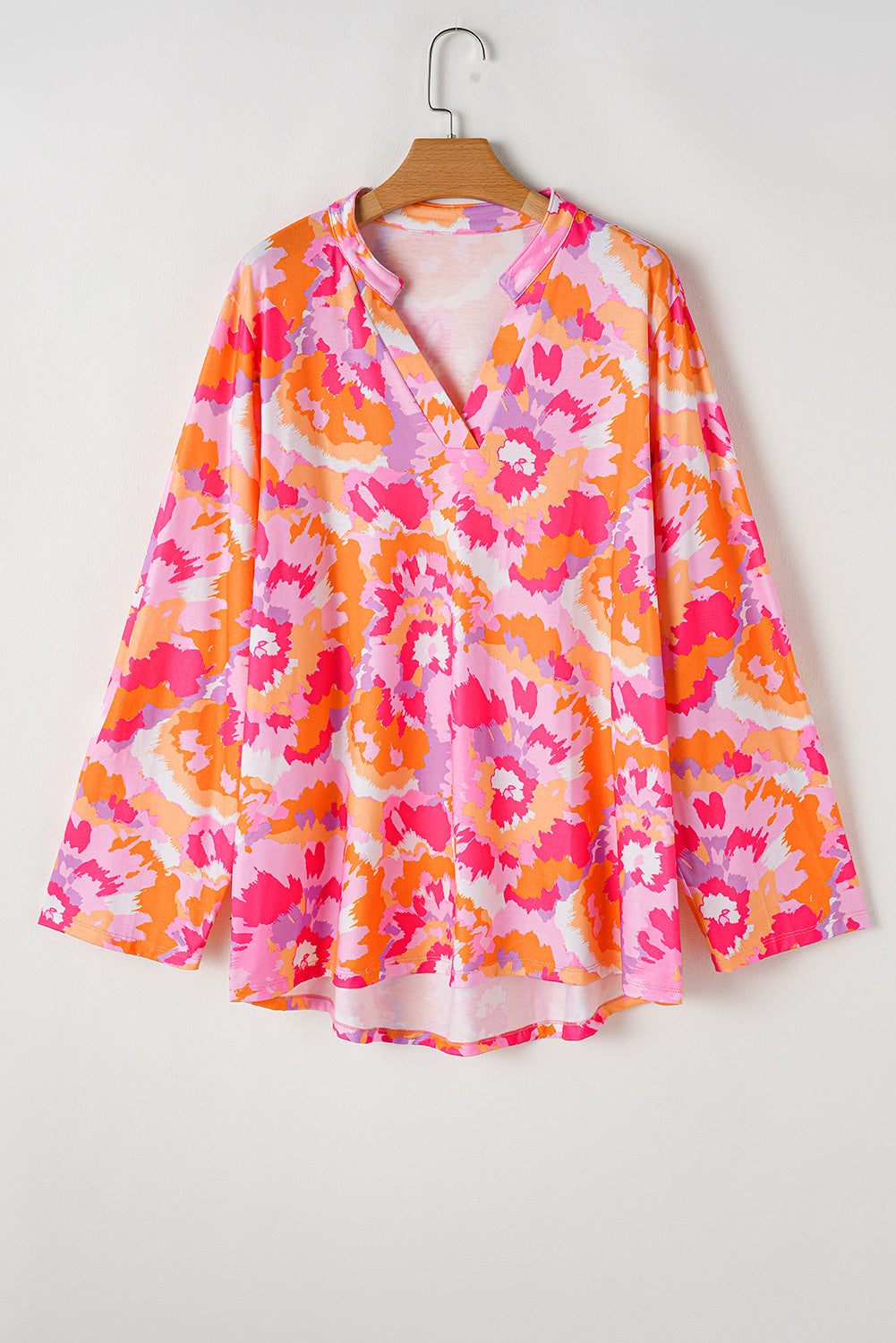 Pink Plus Size Abstract Floral Print Blouse