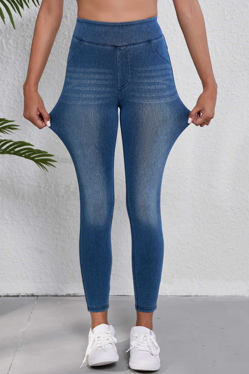 Blue Skinny Mid Waist Jeggings