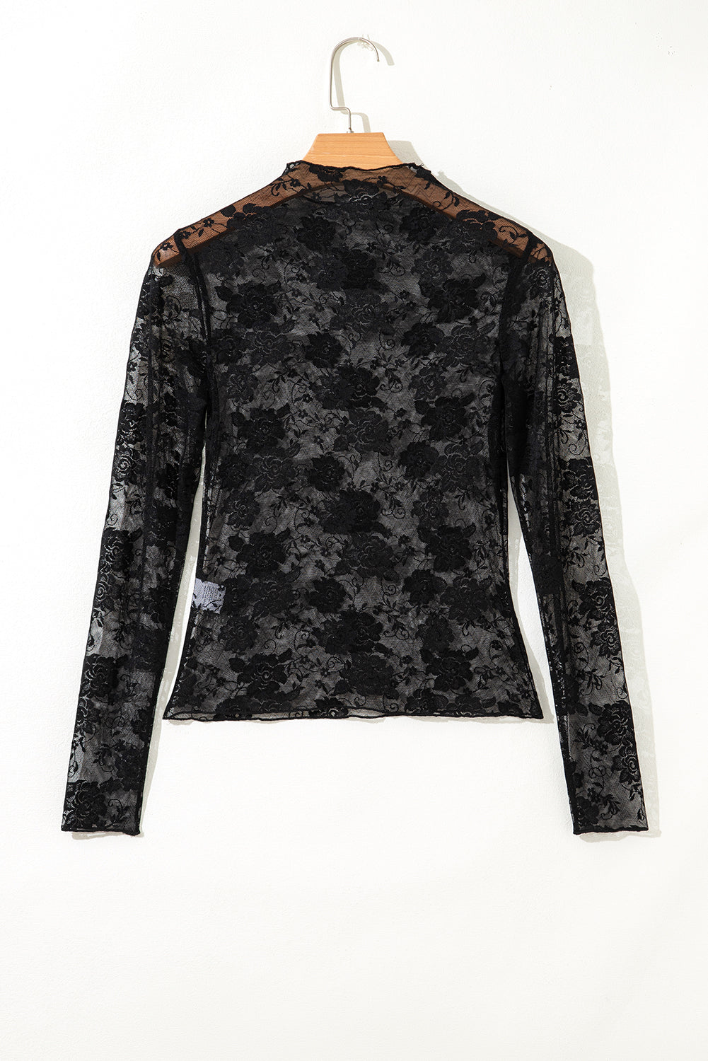 Black Sheer Floral Lace Long Sleeve Top