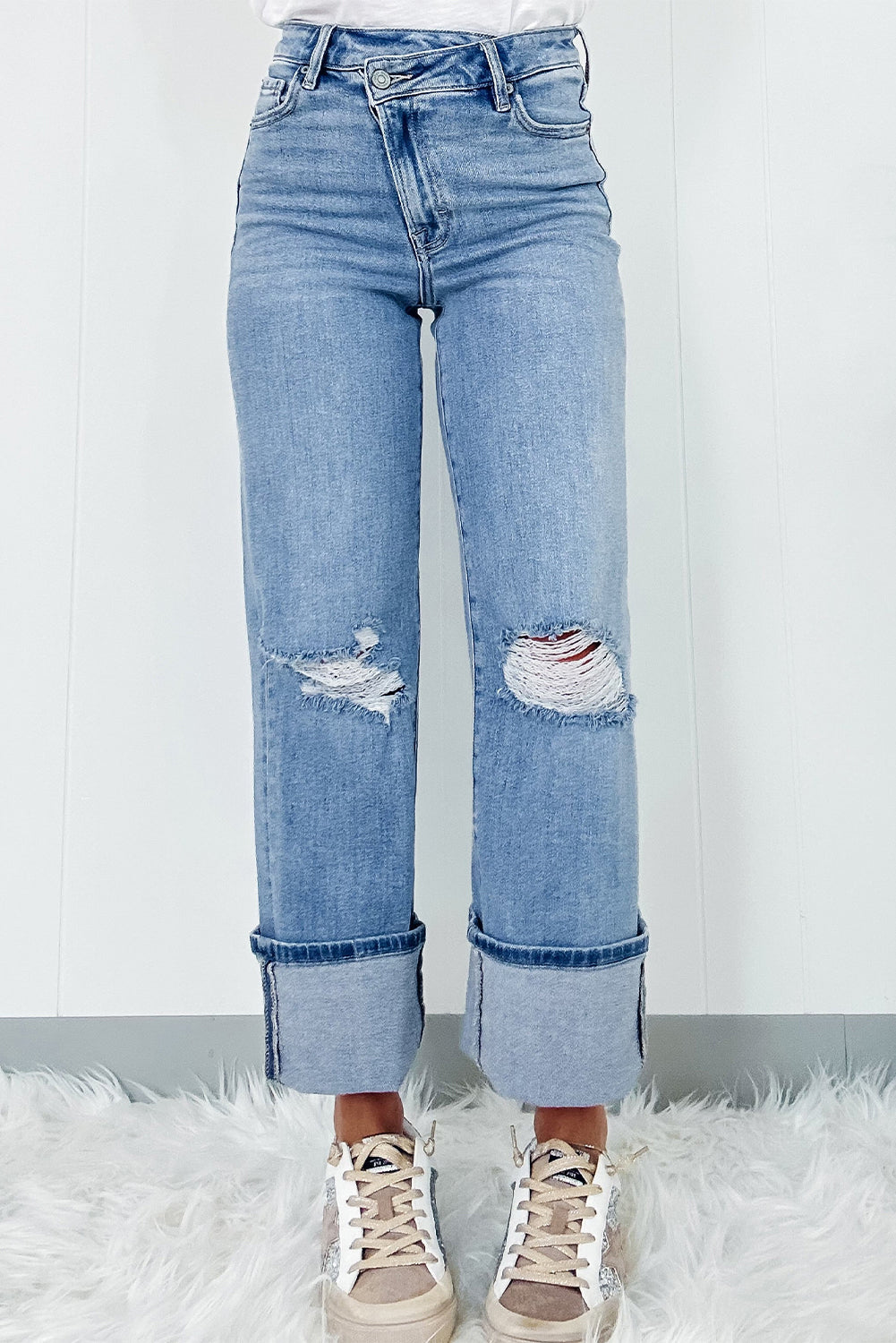 Dusk Blue High Rise Asymmetric Jeans