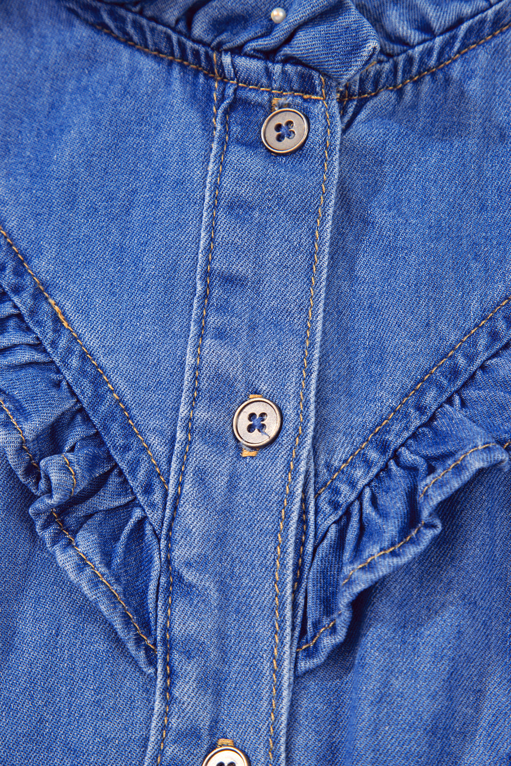 Blue Frilled Button Up Denim Shirt