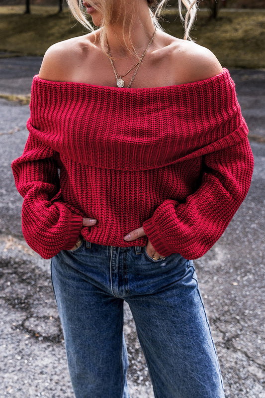 Red Off-the-shoulder Knit Jersey