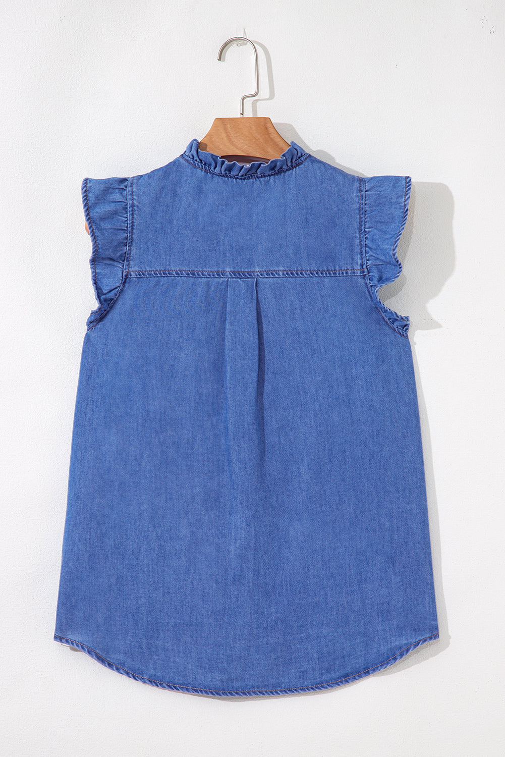 Blue Frilled Button Up Denim Shirt