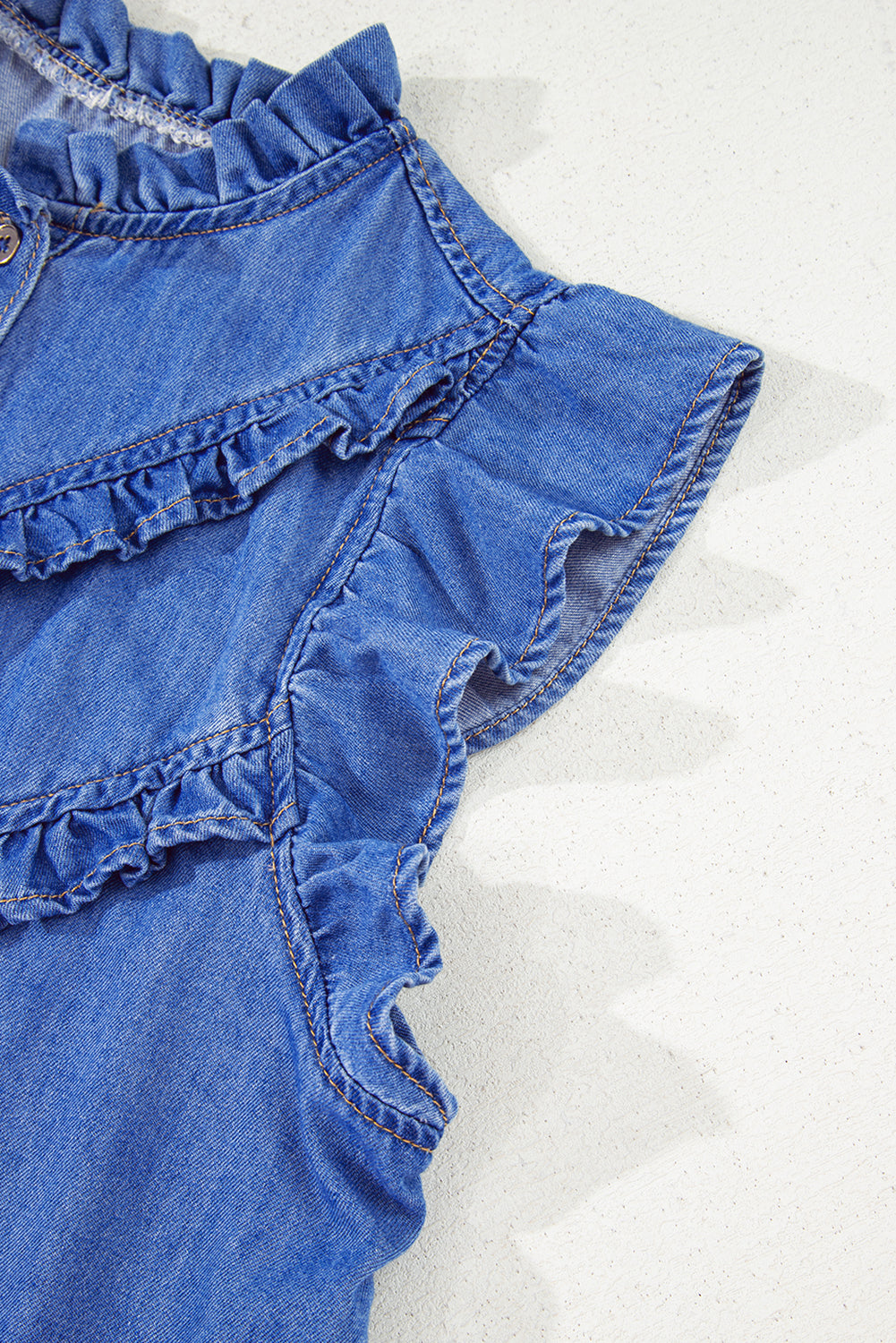 Blue Frilled Button Up Denim Shirt