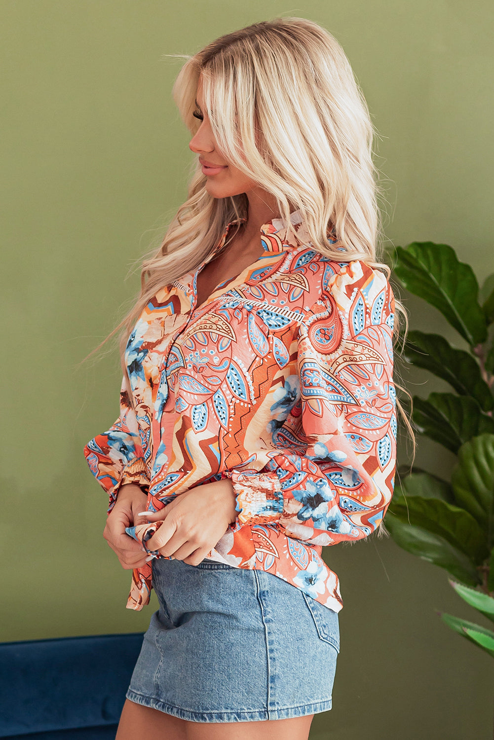 Orange Floral Buttoned Loose Shirt