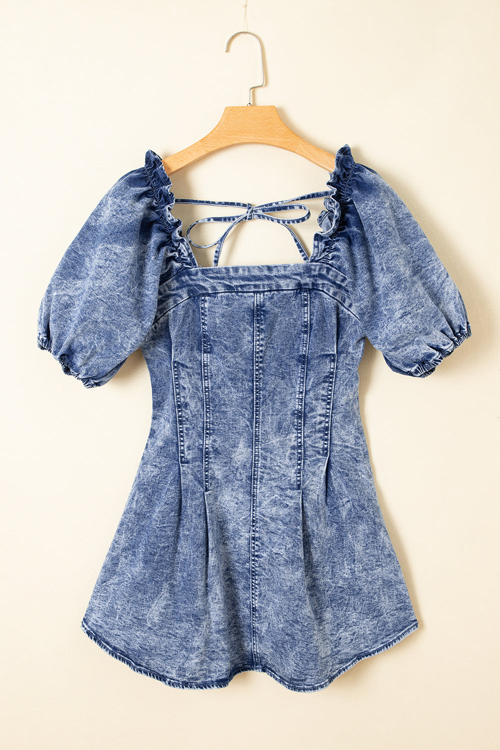 Blue Square Neck Short Denim Dress