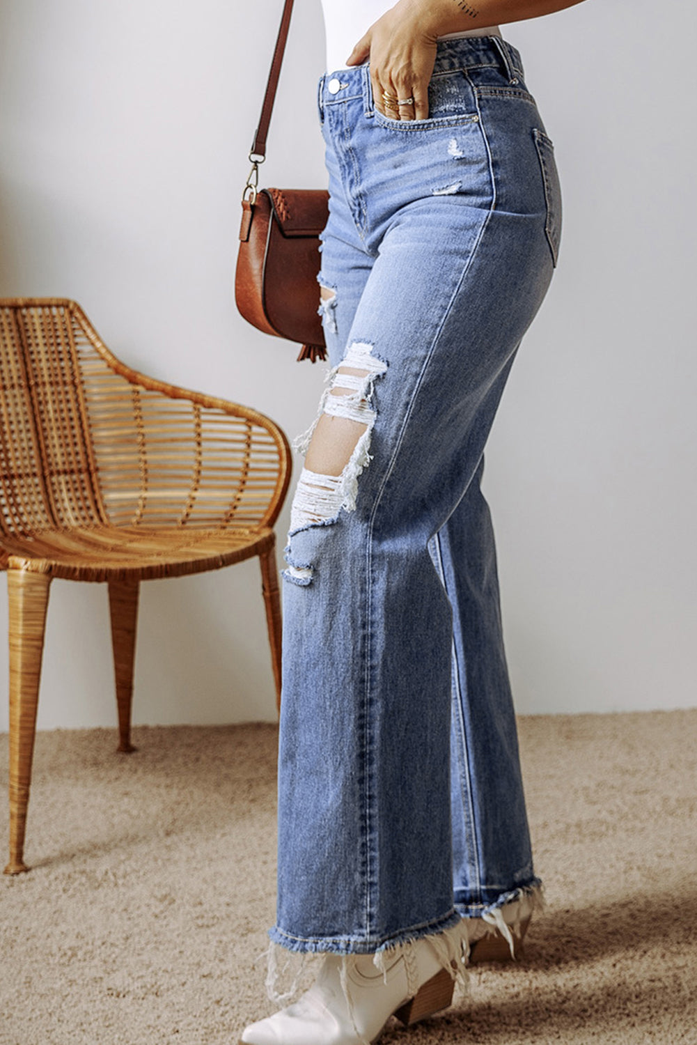 Blue Distressed High Waist Jeans