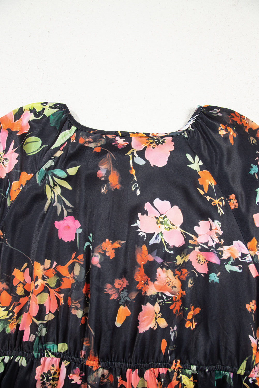 Black Plus Size Floral Long Sleeve Mini Dress