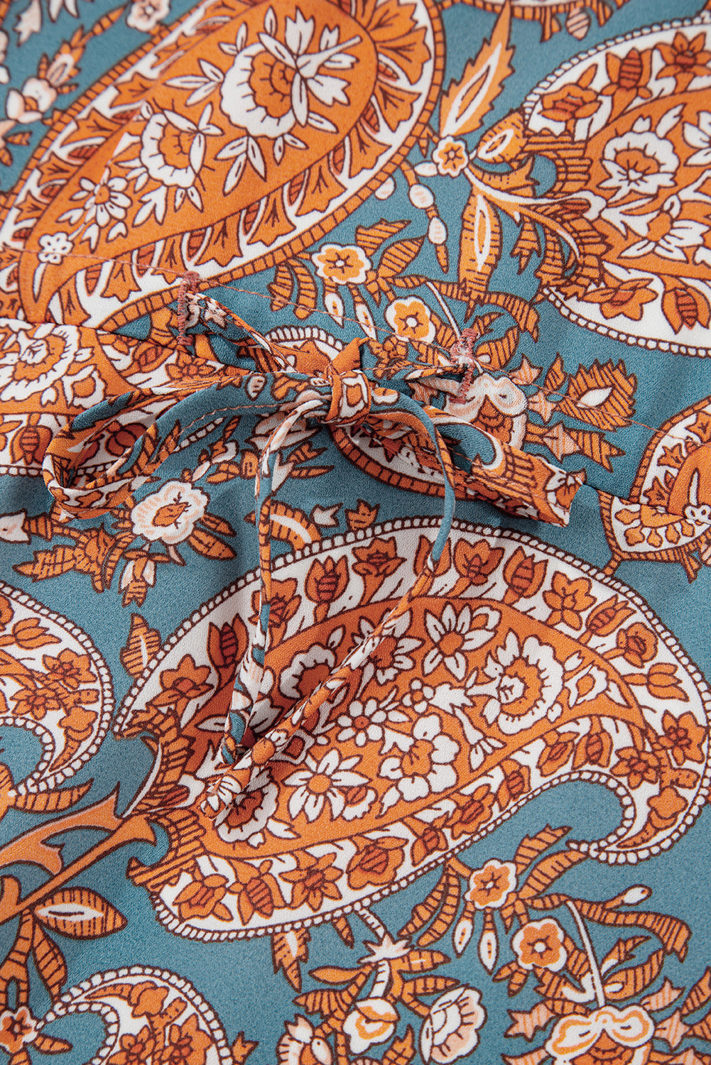 Orange Paisley Drawstring Mini Dress