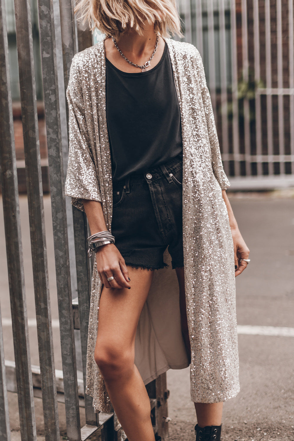 Apricot Sequin 3/4 Kimono