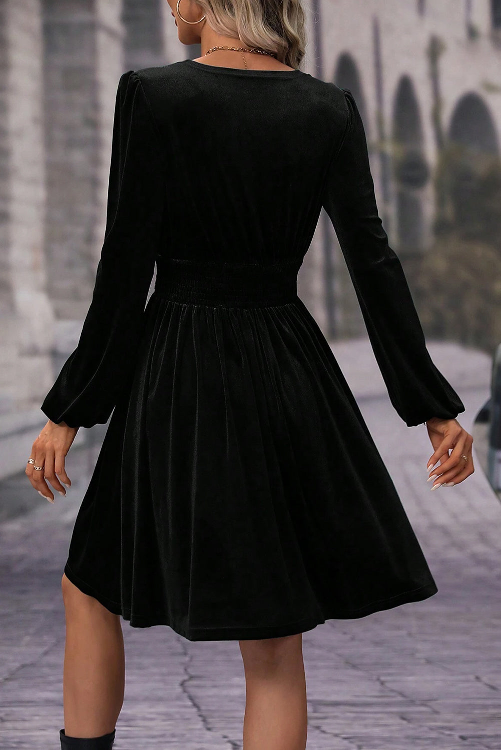 Black Velvet High Waist Mini Dress