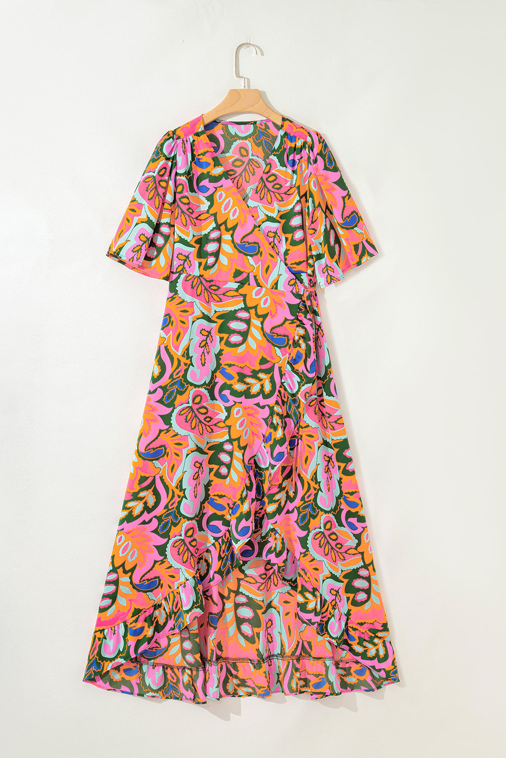 Rose Summer Print Ruffled Asymmetric Maxi Dress