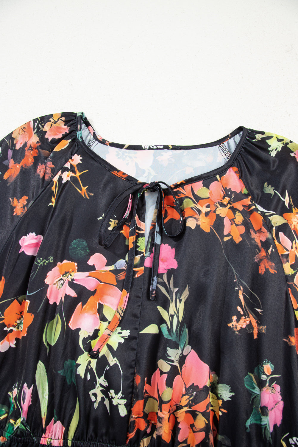 Black Plus Size Floral Long Sleeve Mini Dress