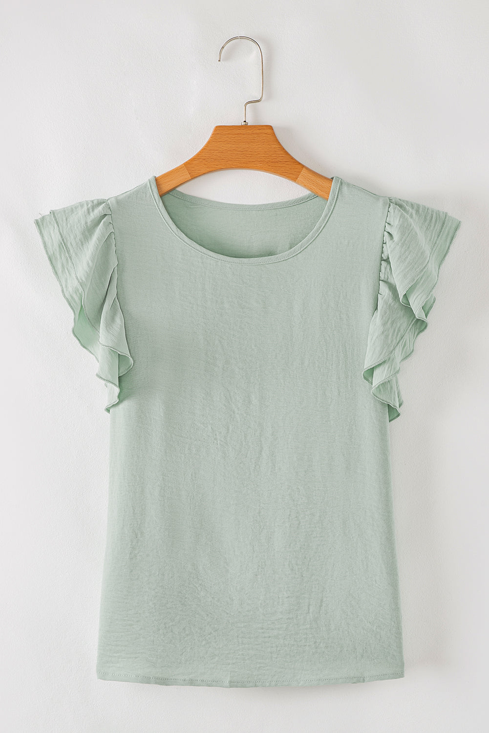 Sage Ruffled Short Sleeve Blouse