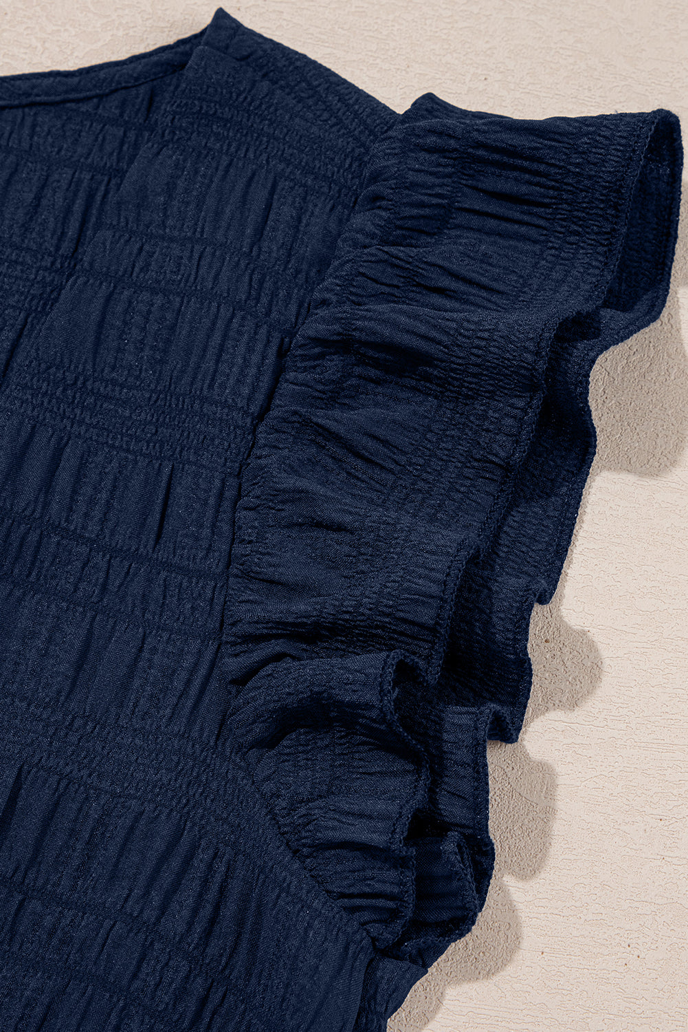 Dark Blue Textured Top and Shorts Set