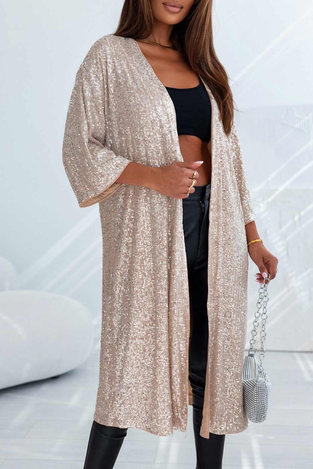 Apricot Sequin 3/4 Kimono