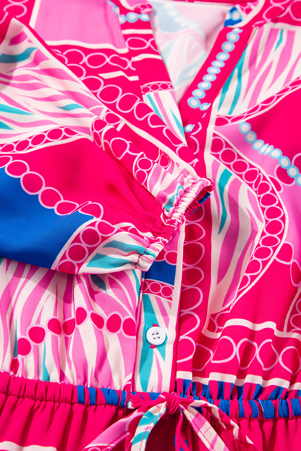 Rose Boho Abstract Ruffled Mini Dress