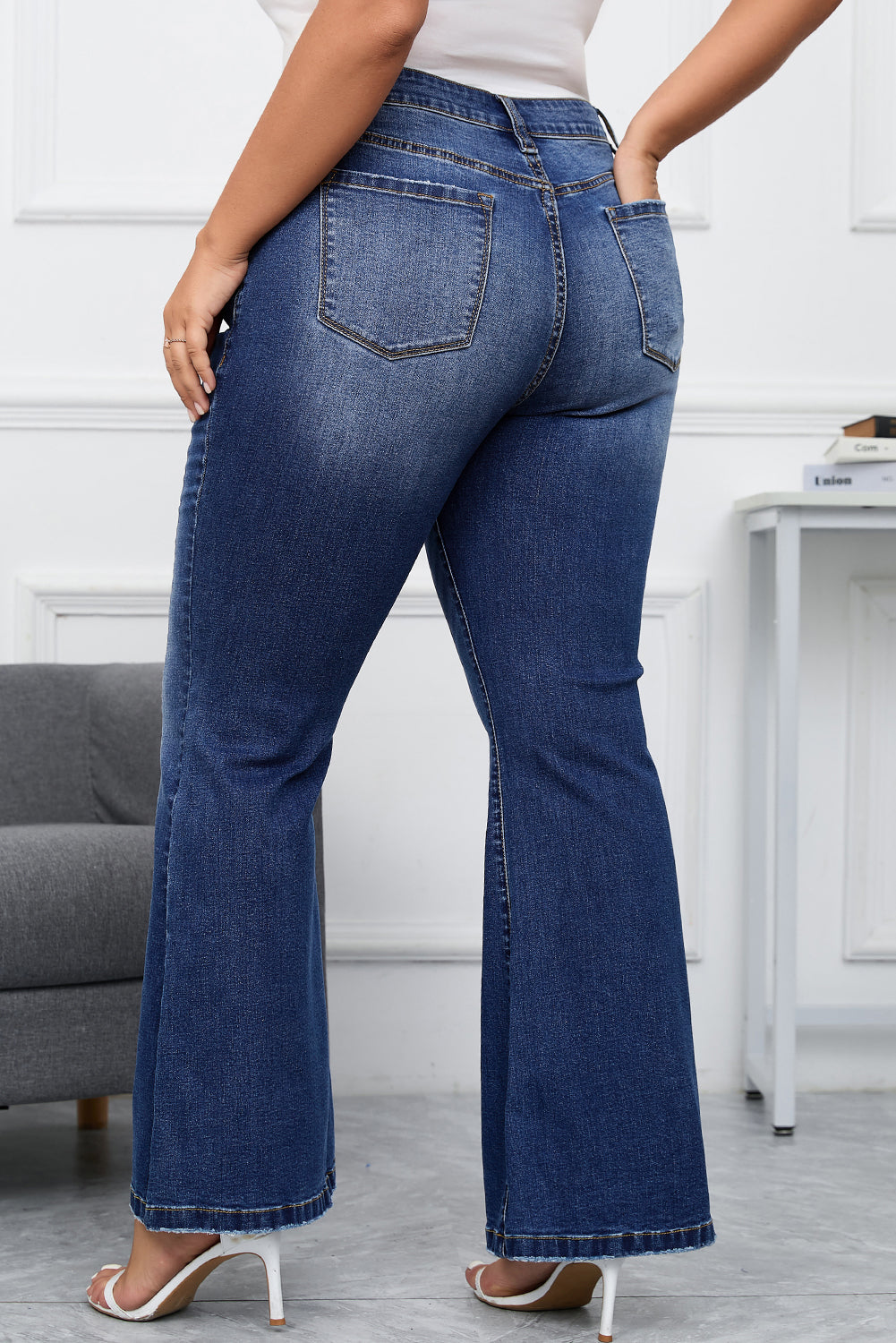 Dark Blue Plus Size Washed Flare Jeans