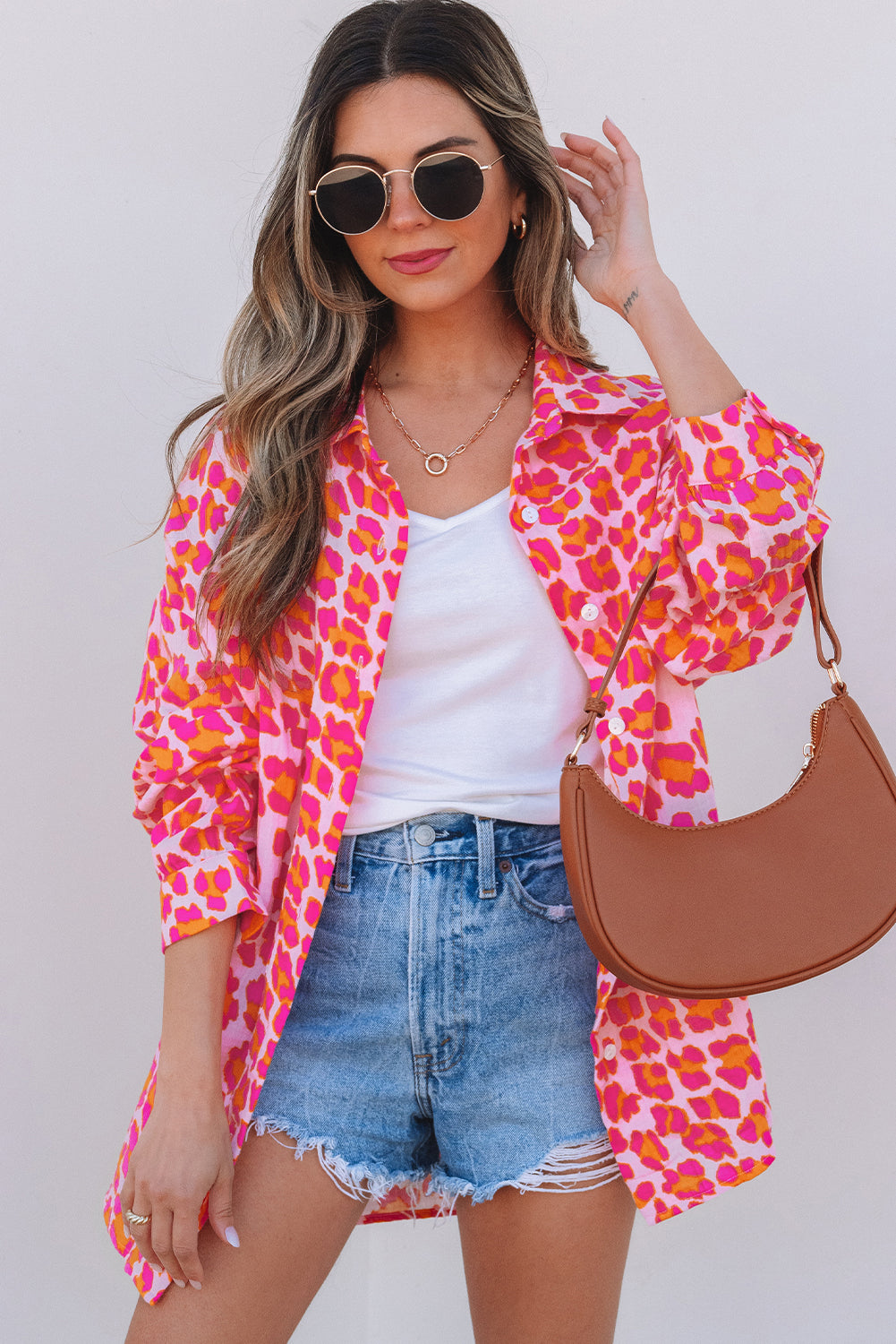 Rose Leopard Button Up Loose Shirt