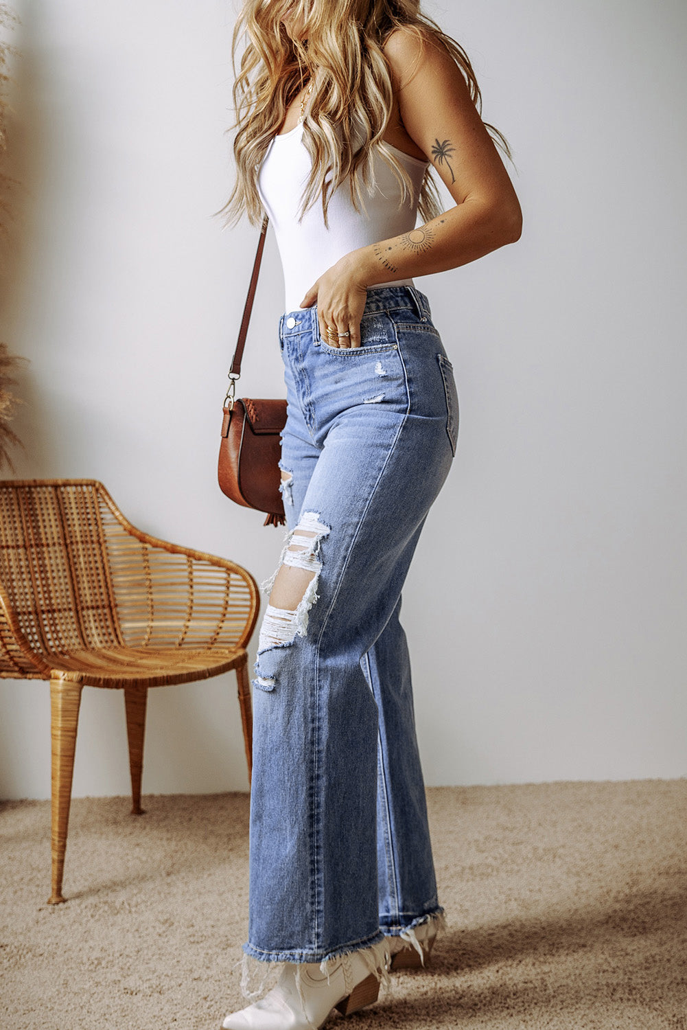 Blue Distressed High Waist Jeans