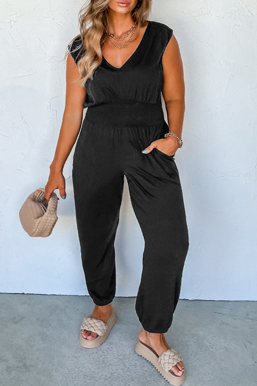 Black Plus Size V Neck Jumpsuit