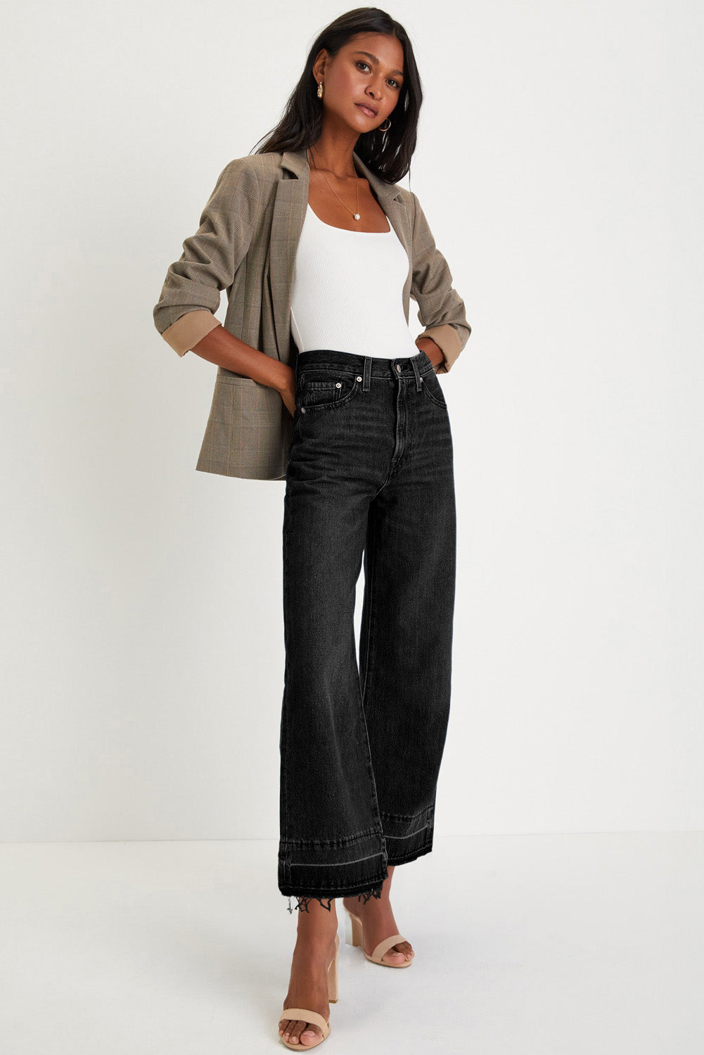 Black Straight Leg Loose High Waist Jeans