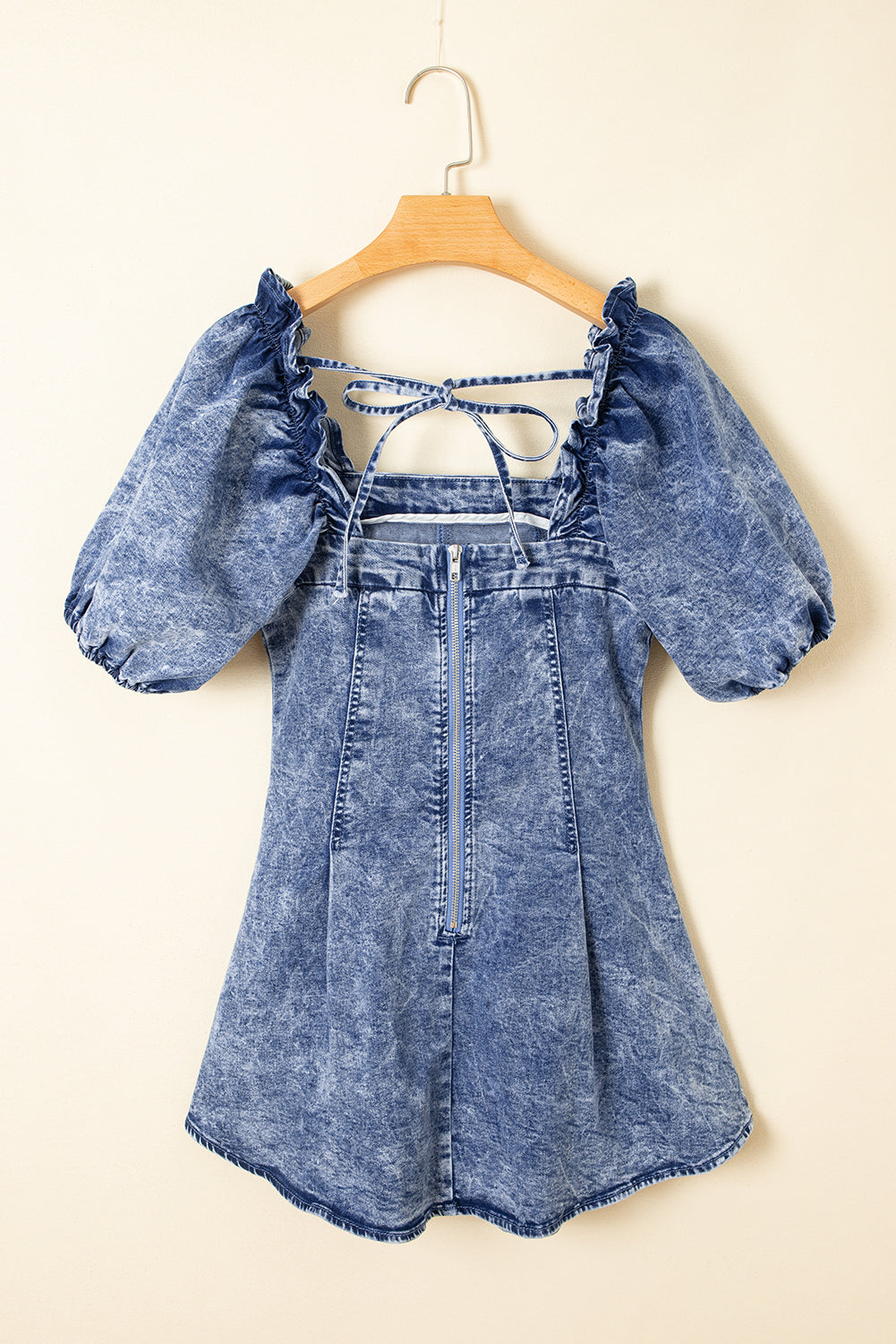 Blue Square Neck Short Denim Dress