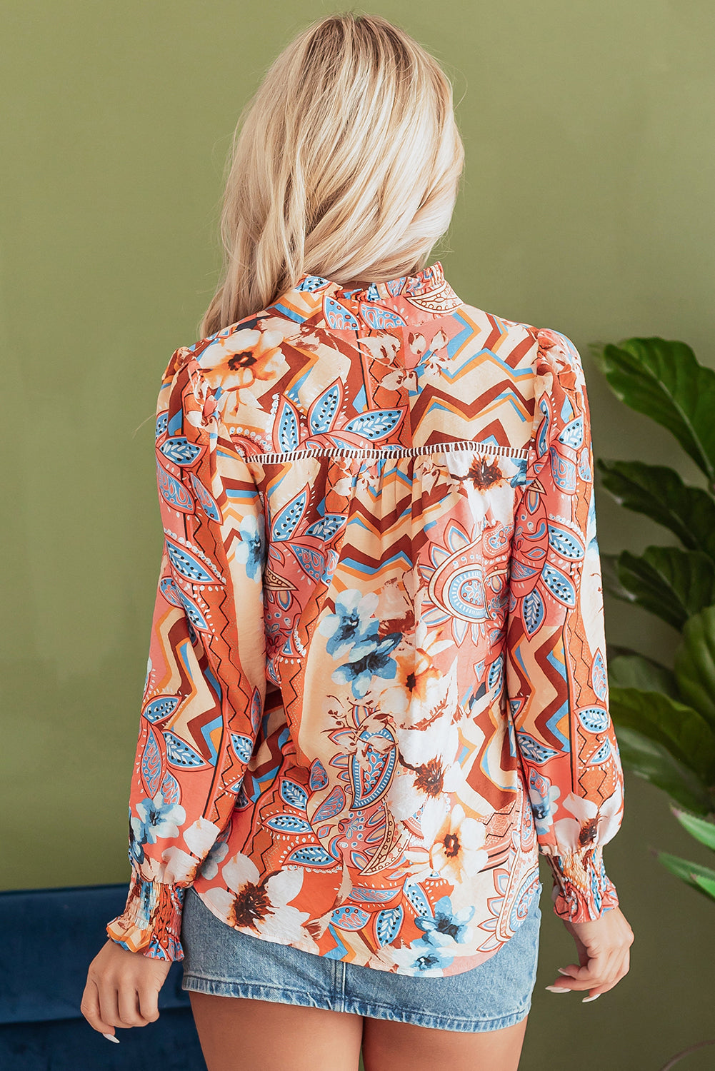 Orange Floral Buttoned Loose Shirt