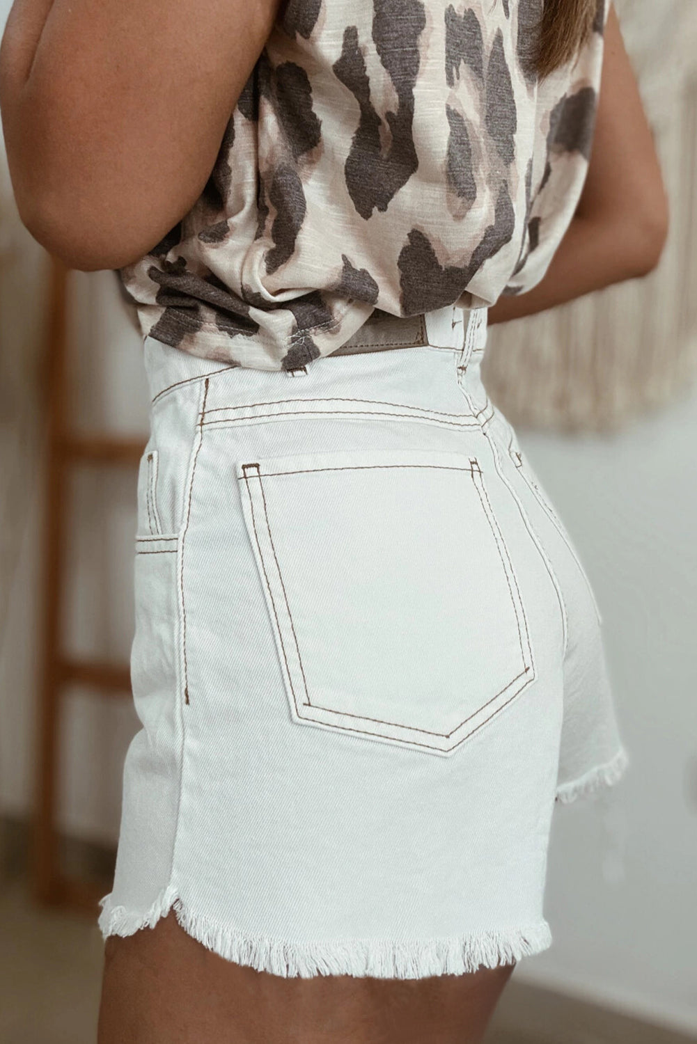 White High Waist Denim Shorts