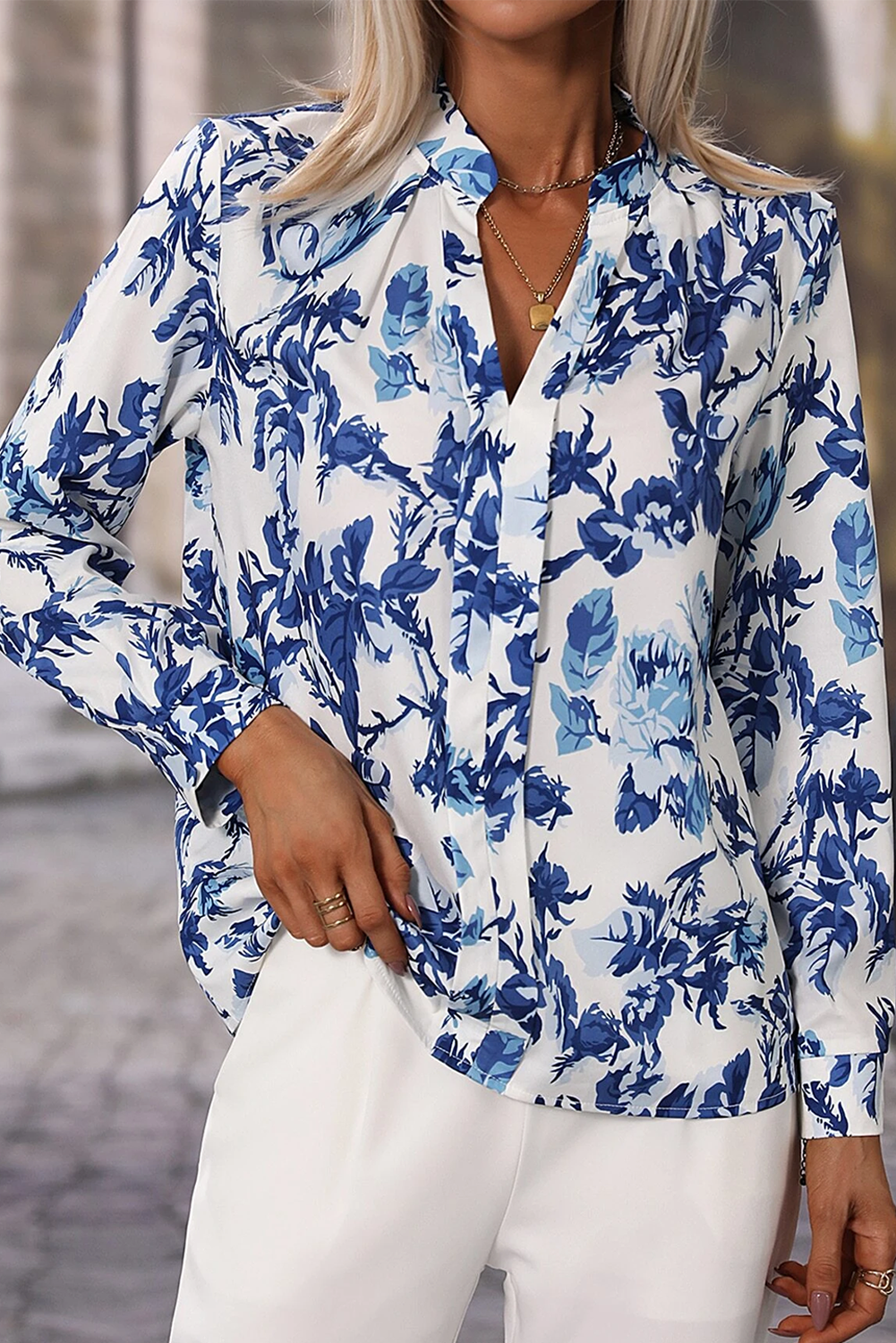 Sky Blue Floral Print Blouse