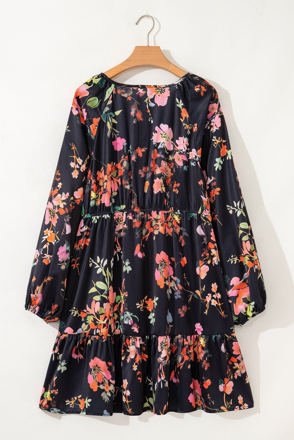 Black Plus Size Floral Long Sleeve Mini Dress