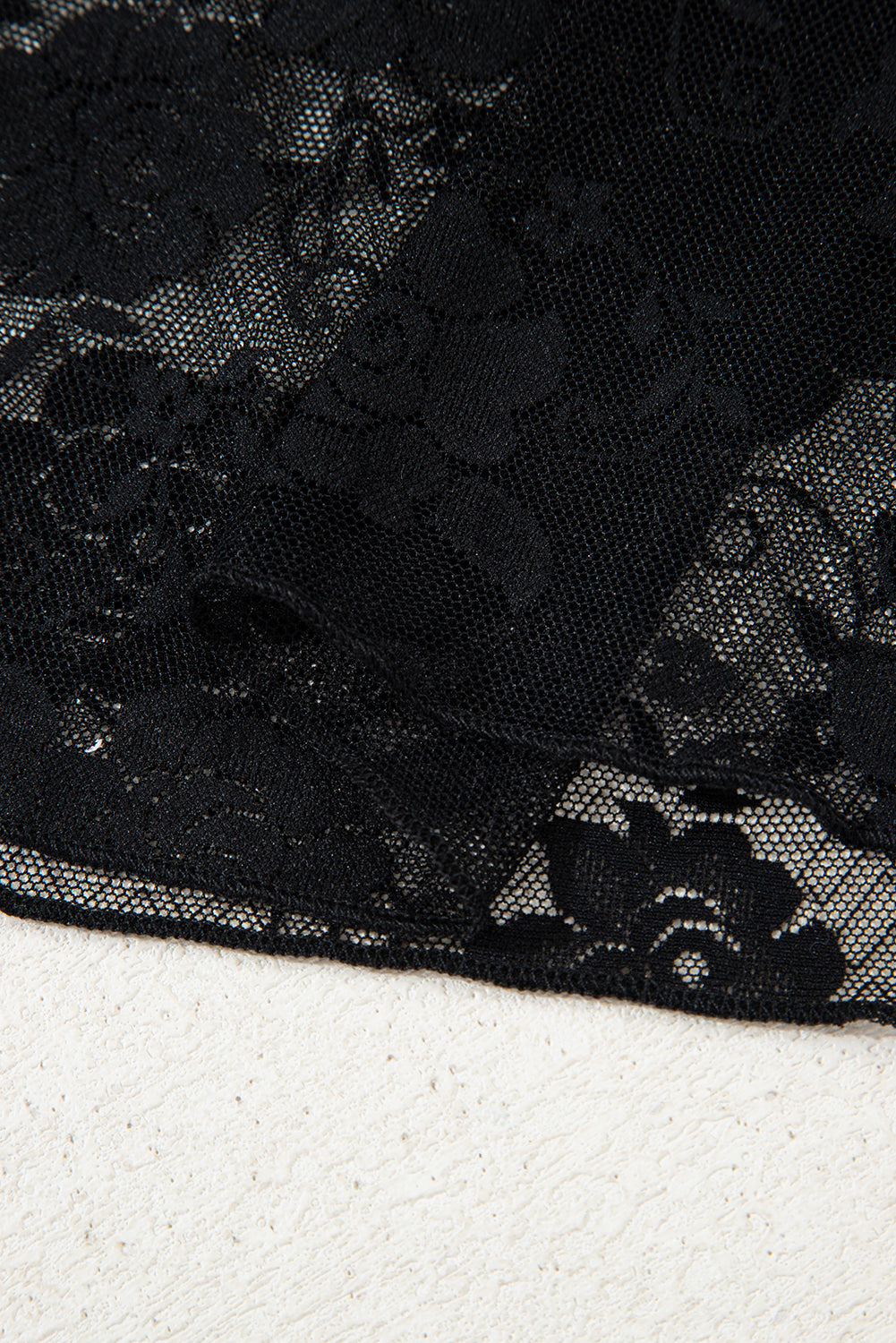 Black Sheer Floral Lace Long Sleeve Top
