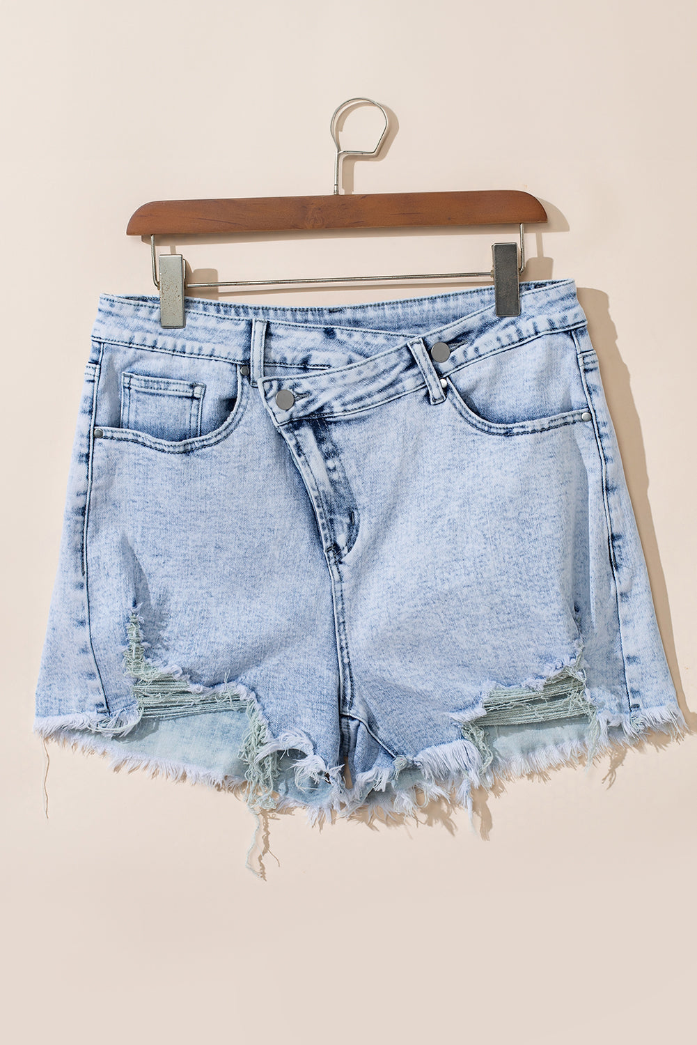 Light Blue Acid Wash Crossed Denim Shorts