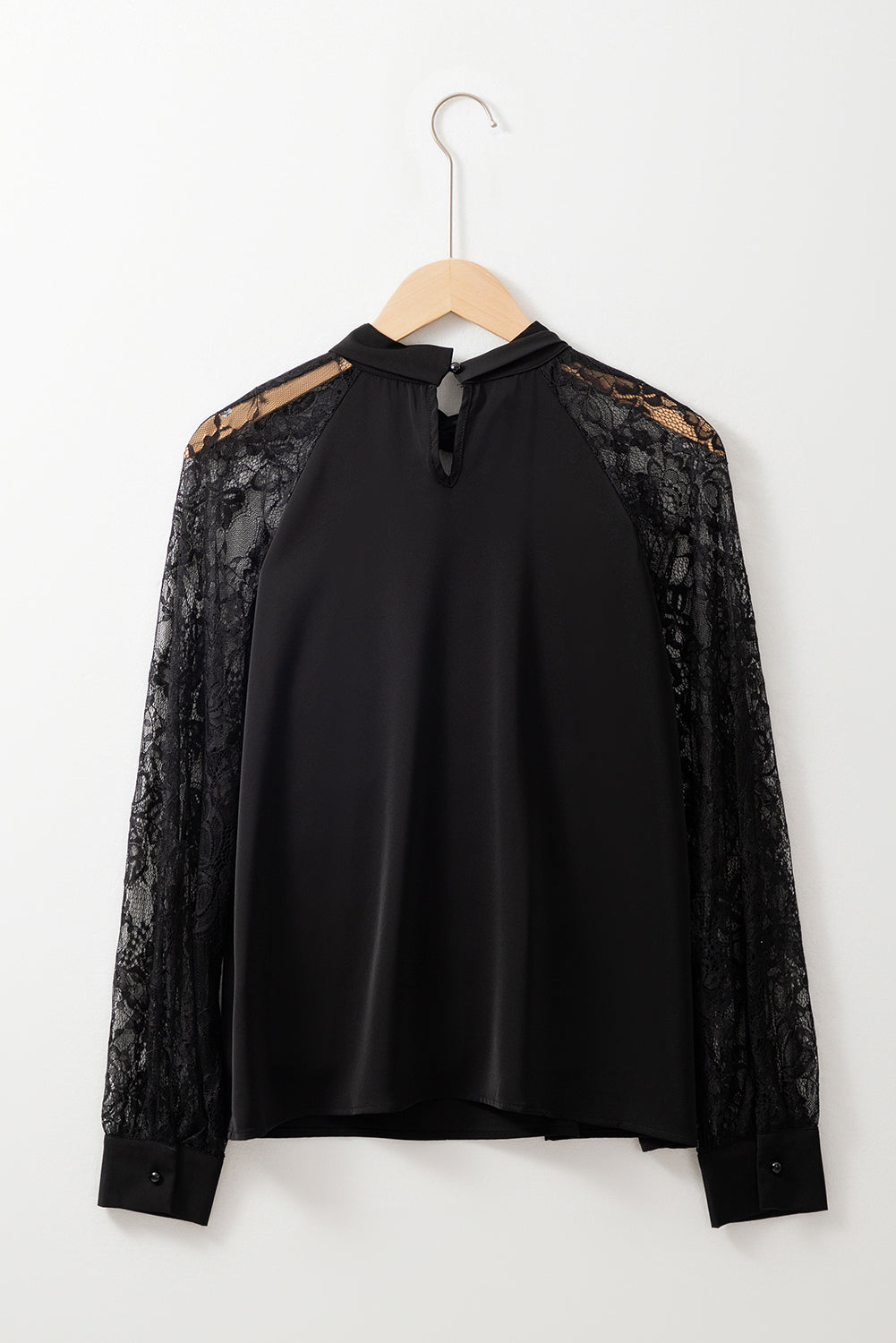 Black Keyhole Lace Sleeve Blouse