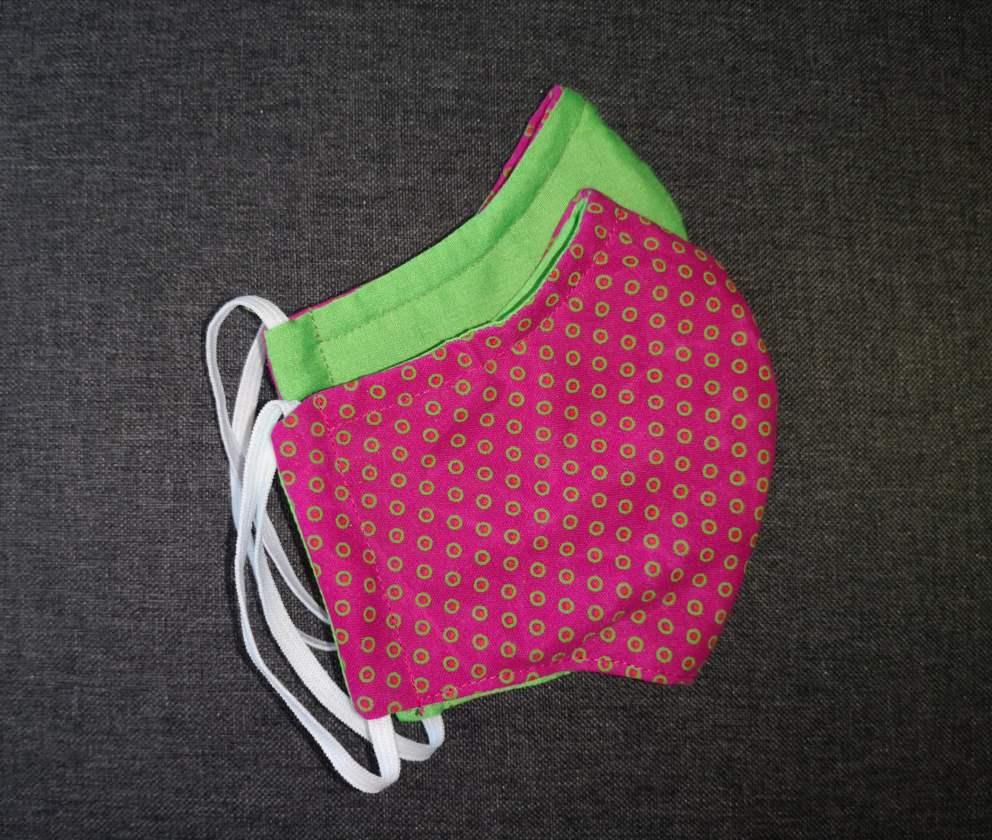 Fuchsia print and lime green reversible masks