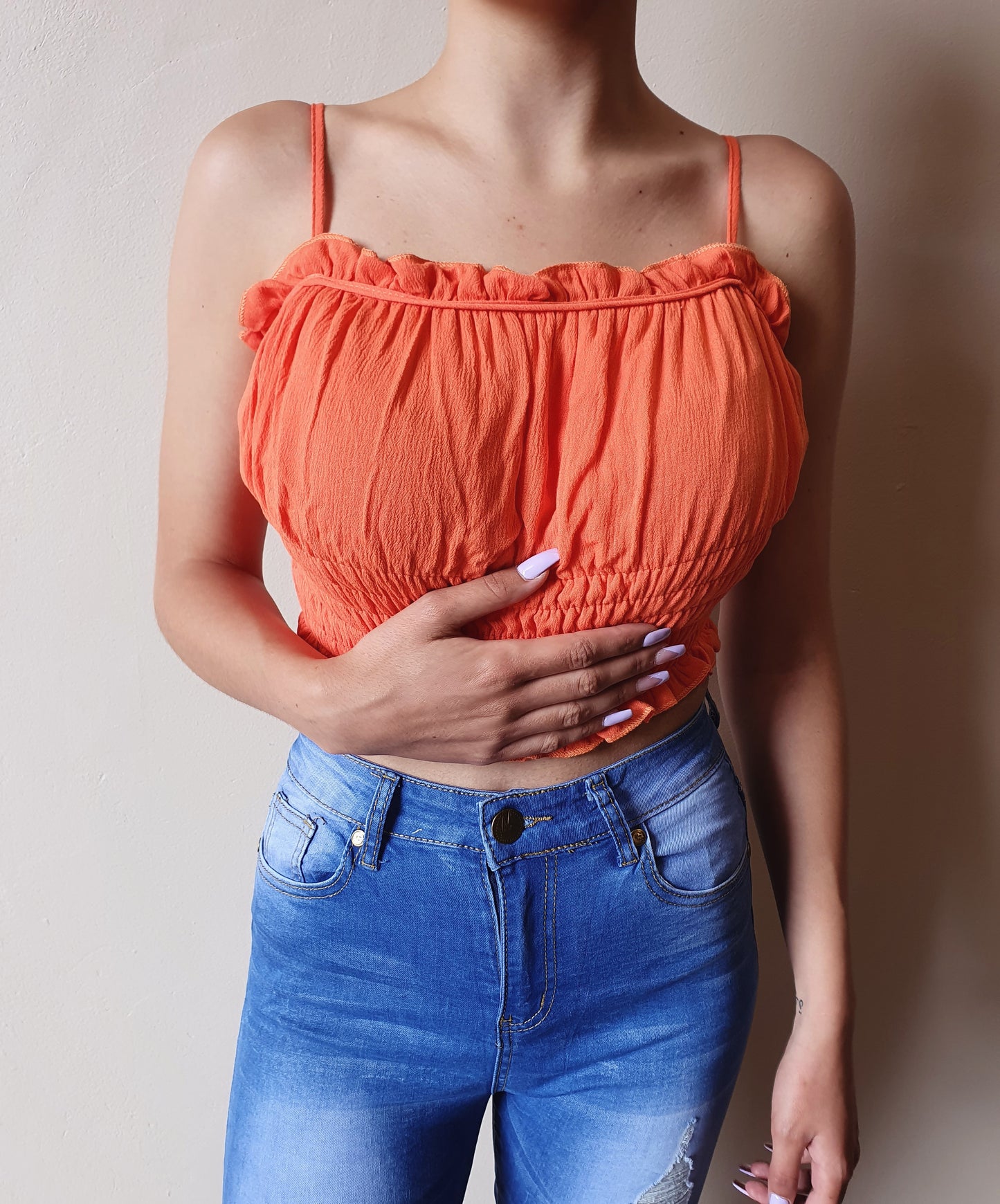 Orange ruched crop