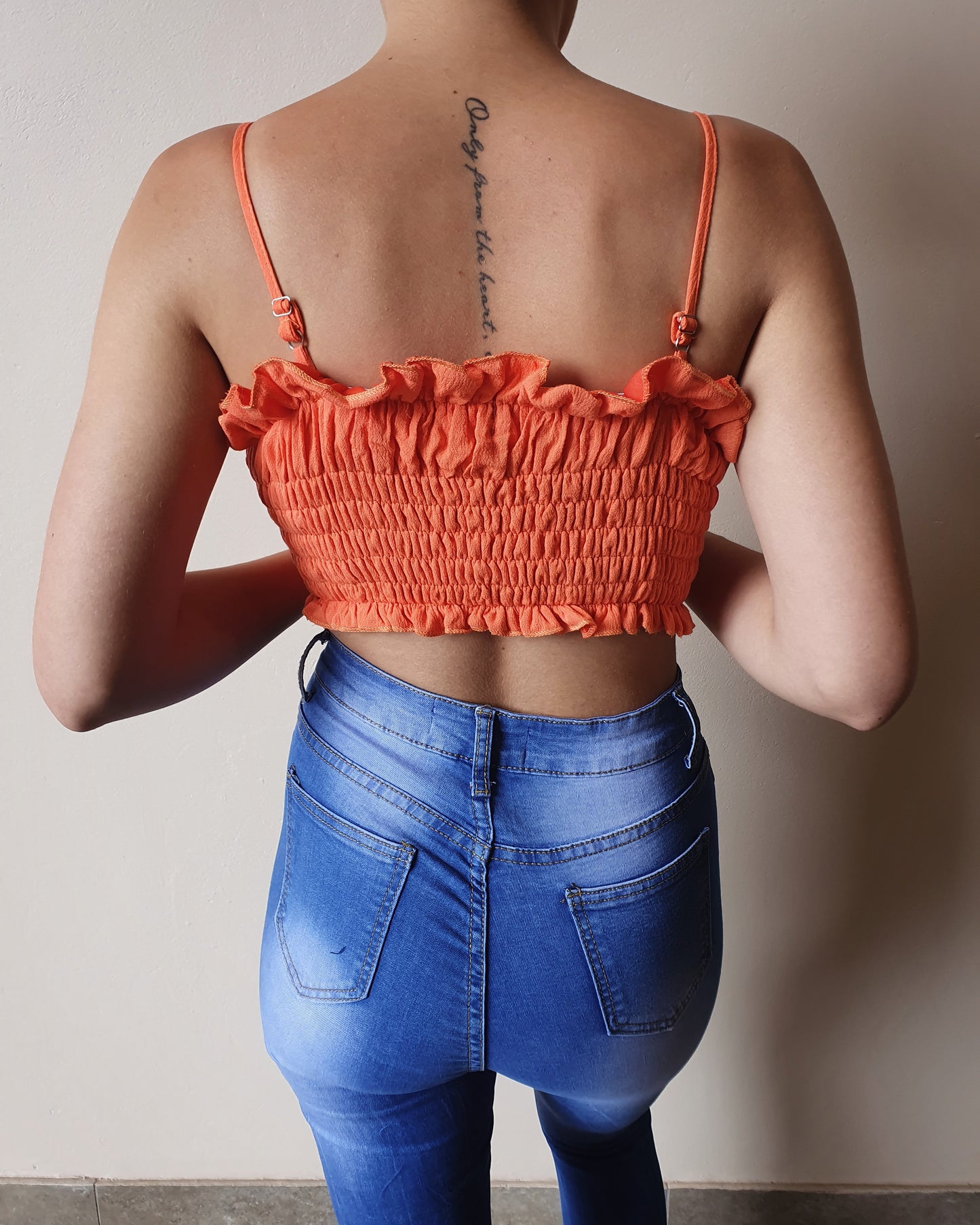 Orange ruched crop