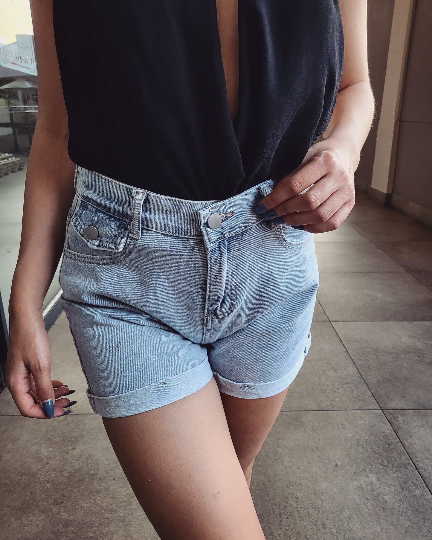 Light blue denim shorts